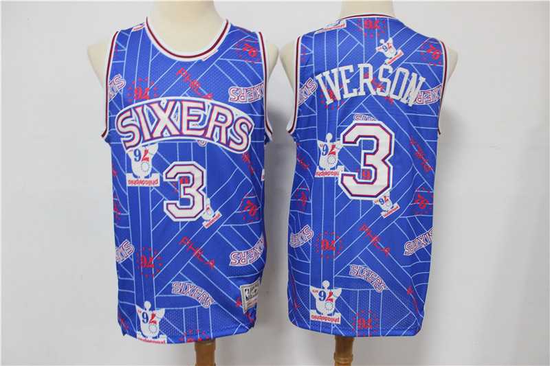 Men Philadelphia 76ers 3 Iverson blue Nike NBA Jersey Print